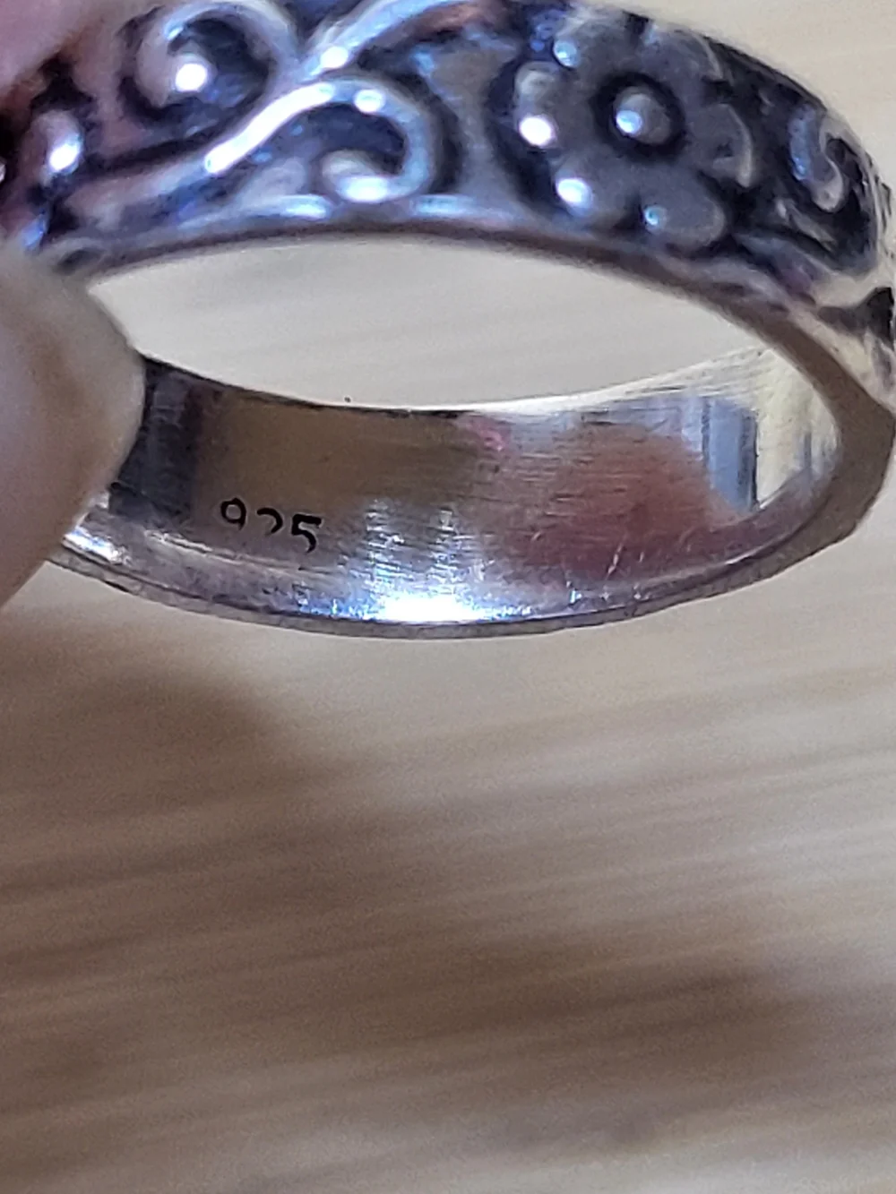 925 Sterling Silver Floral Band Ring Sz3.5